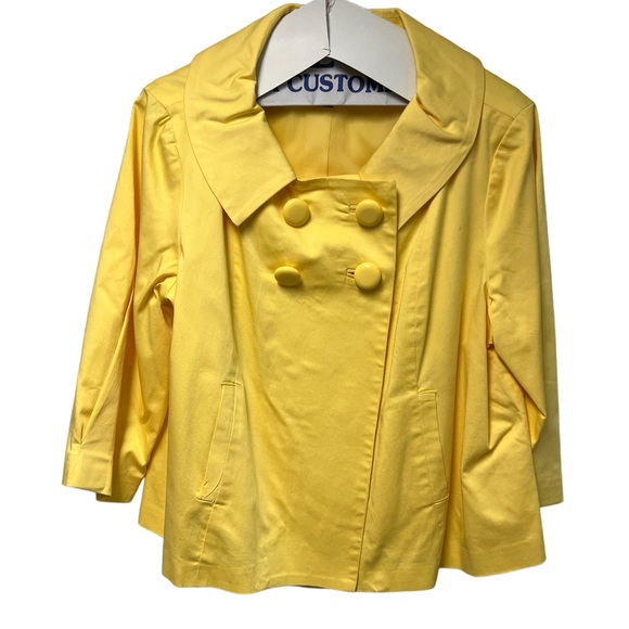Sandro Yellow Short A-line Jacket Designer Double breast 4Big Buttons 3/4 Sleeve - Picture 6 of 11